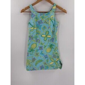 Vintage Lilly Pulitzer Girls Dress Size 10 Palm Fruit Floral Blue Green Yellow